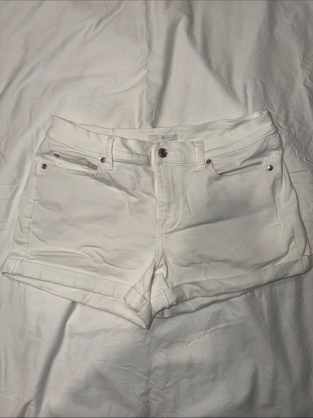 7 For All Mankind White Rolled-Hem Denim Shorts